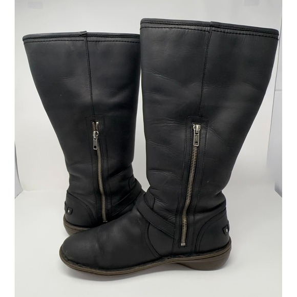 UGG 1003335 Tupelo Womens 10 Black Leather Tall Sheepskin Lined Riding Boots Zip - Picture 9 of 12